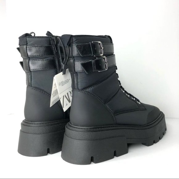 Zara Quilted Nylon Chunky Sole Ankle Boots Shoes 6 - Picture 4 of 5